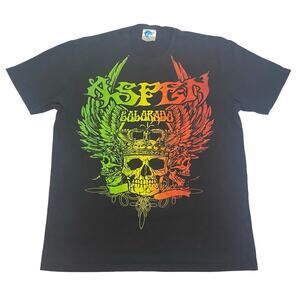 VTG Y2K Coastal Classics Aspen Colorado T-Shirt Gradient Blk Grunge Skull Wings